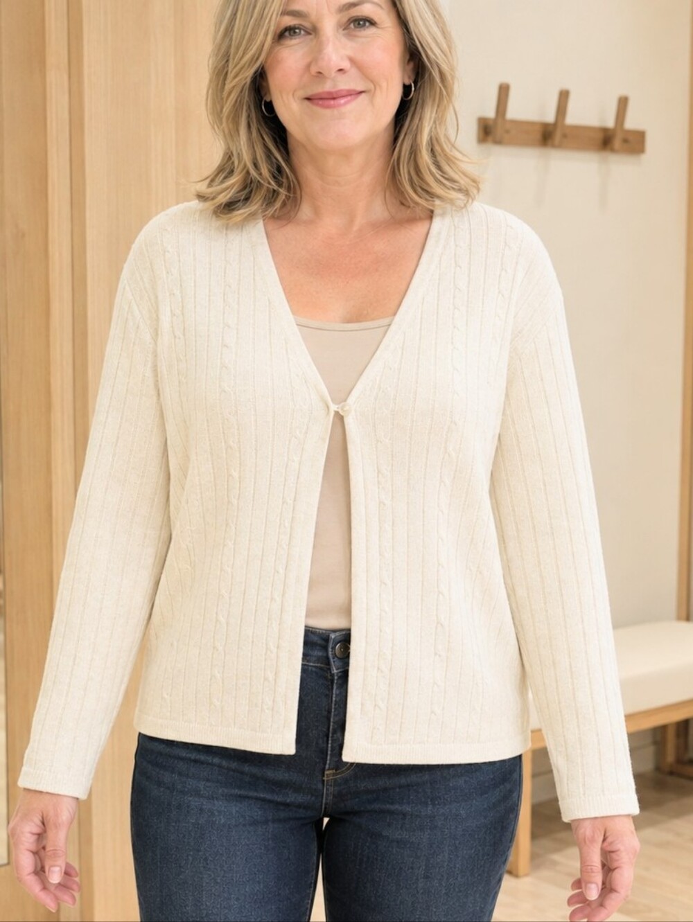 Vintage Kathy Froese Ivory Cable Knit Cardigan M/L Plus (Measures Women's L)